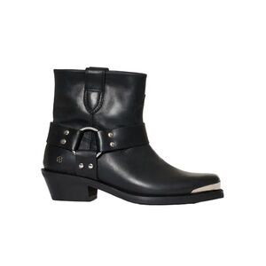 Anine Bing Ryder Black Leather Ankle Boots with Silver Accents